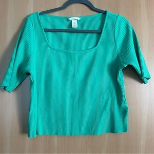 💙 kelly brat green ribbed square neck modest crop top